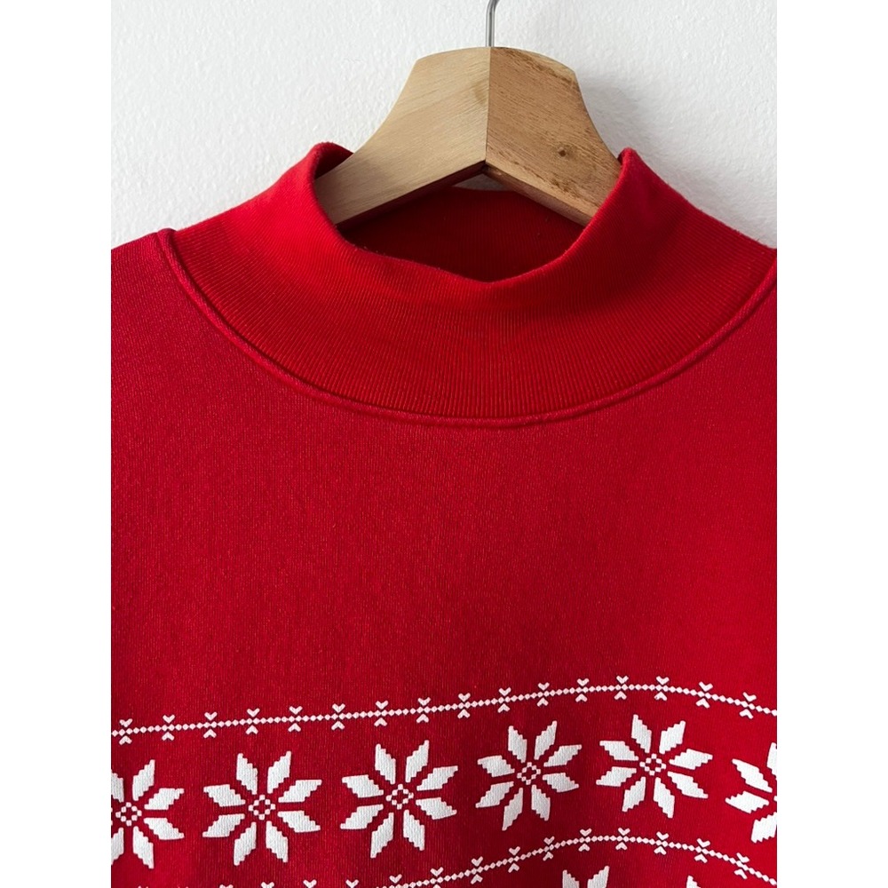 Talbots Vintage Fair Isle Mock Neck 3/4 Sleeve Sweater Red Cotton size medium - Picture 2 of 16